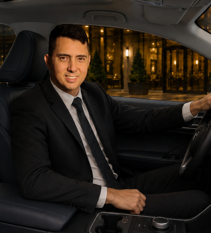 Waldenir Massanaro, CEO da Massanaro Transportes, ao volante de um veículo executivo